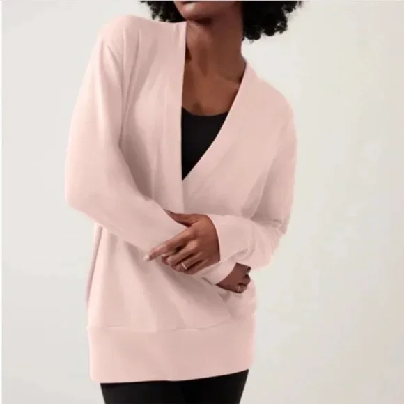 Athleta Purana V-Neck Wrap Sweatshirt | Pink | EUC | LG - Picture 1 of 8